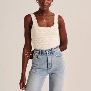 Abercrombie & Fitch Cream Crochet Knit Summer Tank Top